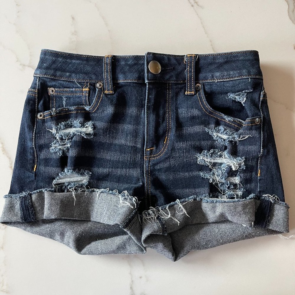 American Eagle Outfitters Hi Rise Shortie 360 degrees Super Stretch Jean Shorts